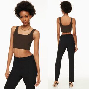 Babaton Brown Sculpt Knit Square Neck Cropped Tank